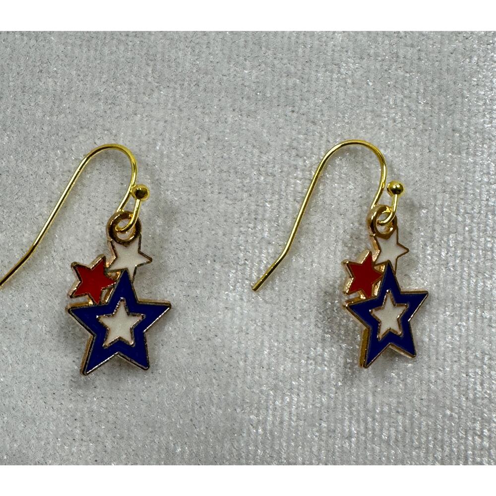 Americana USA Stars Dangle Earrings Patriotic Red White Blue E254
